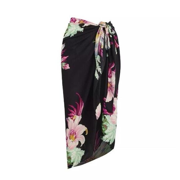 Walter Baker Black Floral Swim Sarong - Picture 1 of 9